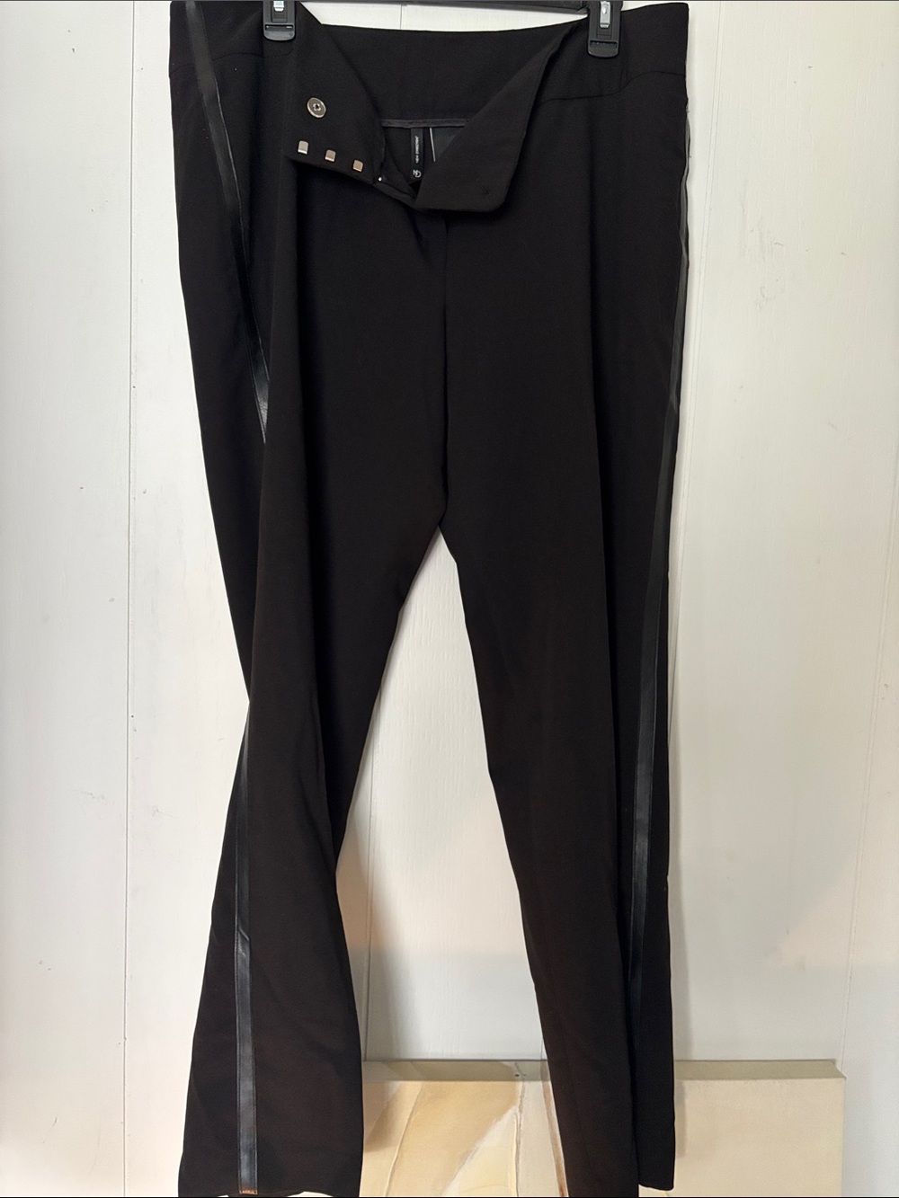 new directions Black Dress Pants with Faux-Leather Side Stripe